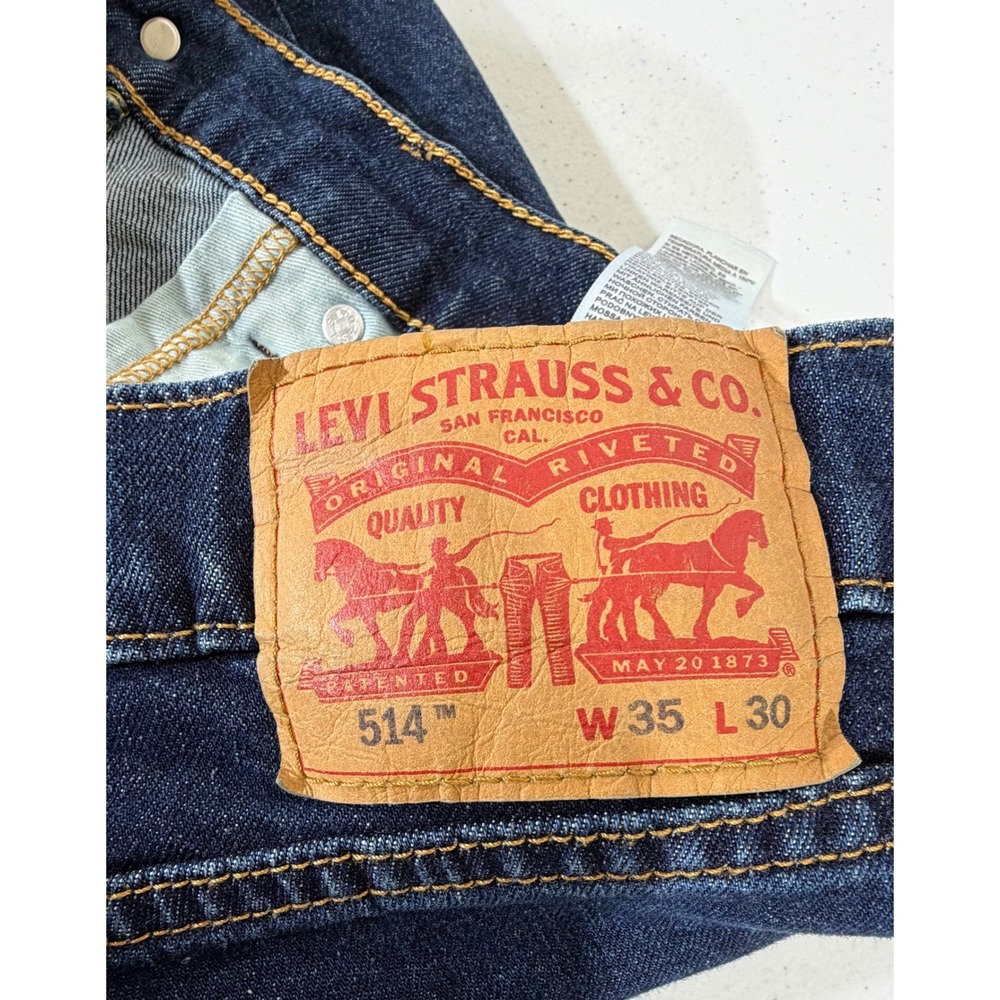 Levis 514 Straight Fit Mens Jeans 35x30 Dark Wash Indigo Blue Denim Classic - Picture 6 of 10